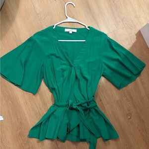 LOFT Vibrant Green Tie-Waist Blouse
